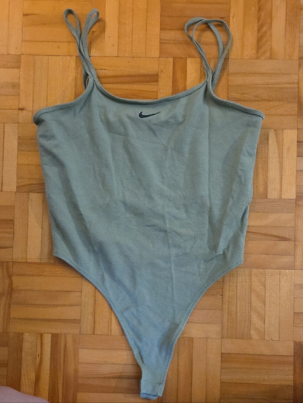 Nike Sage Green Double Strap Bodysuit with Swoosh